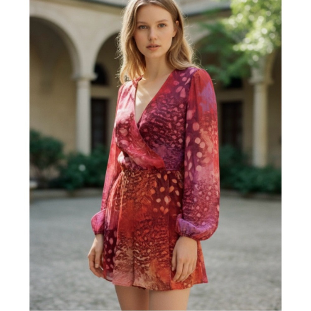 ERIN By Erin Fetherston Red Feather Wrap Dress - Picture 2 of 12